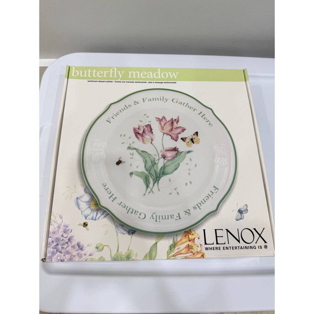 Lenox Butterfly Meadow Louise Le Luyer Sentiment Dessert Platter Friends &Family